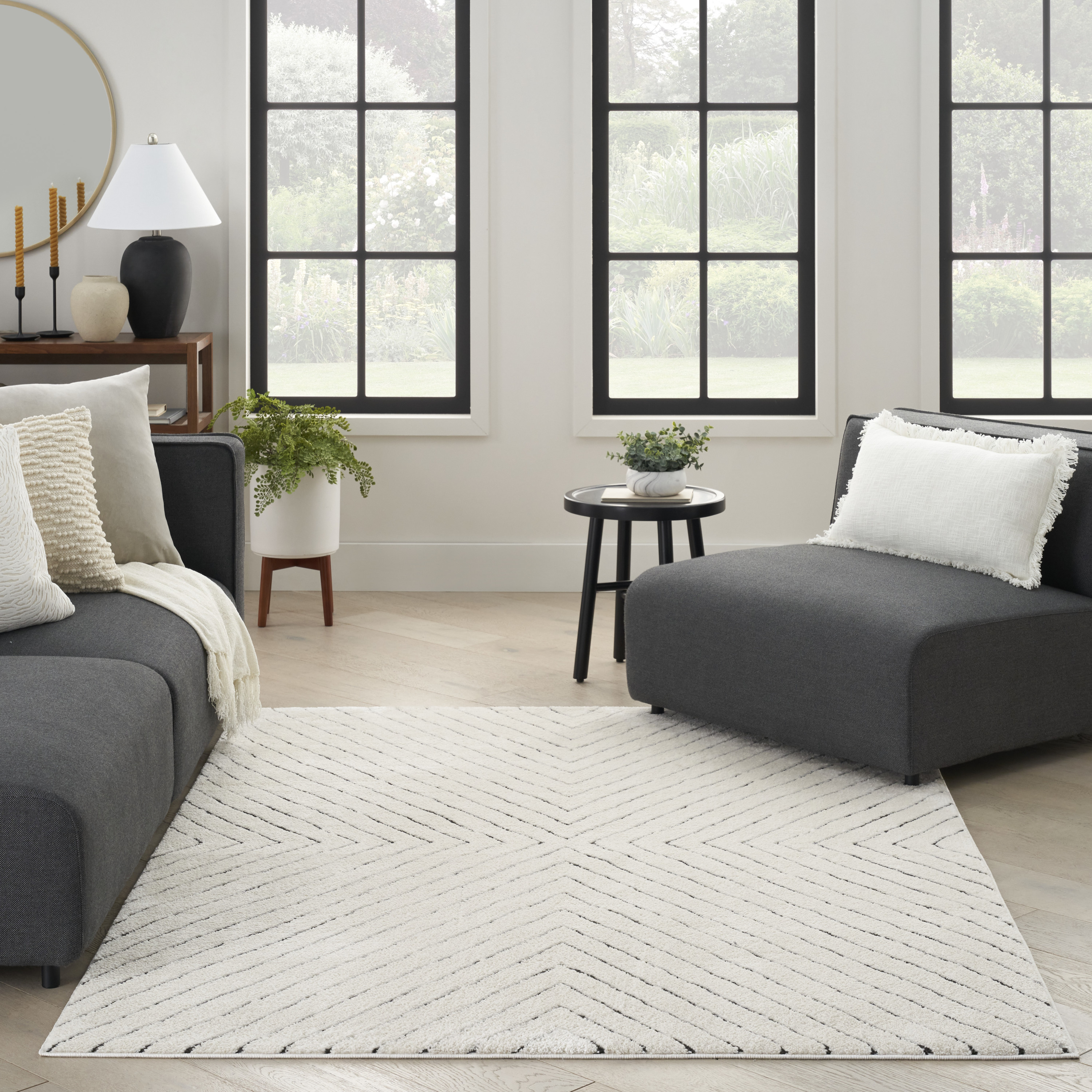 Nourison Modern Comfort 3'11" x 5'11" Ivory Black Scandinavian Indoor Rug