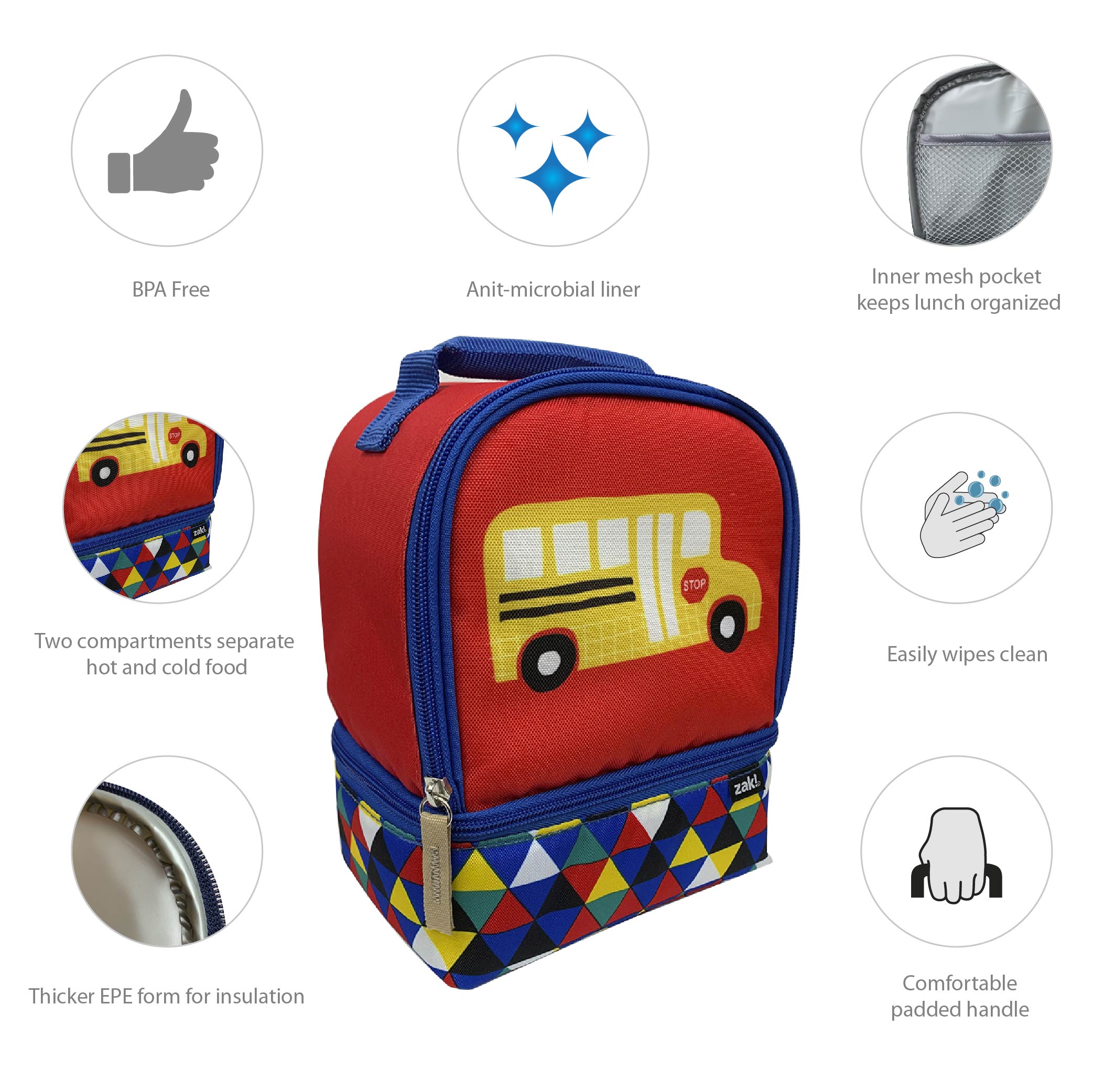 Grid Lock 2-compartment Reusable Insulated Lunch Bag, Buses slideshow image 5 Grid Lock 2-compartment Reusable Insulated Lunch Bag, Buses slideshow image 5