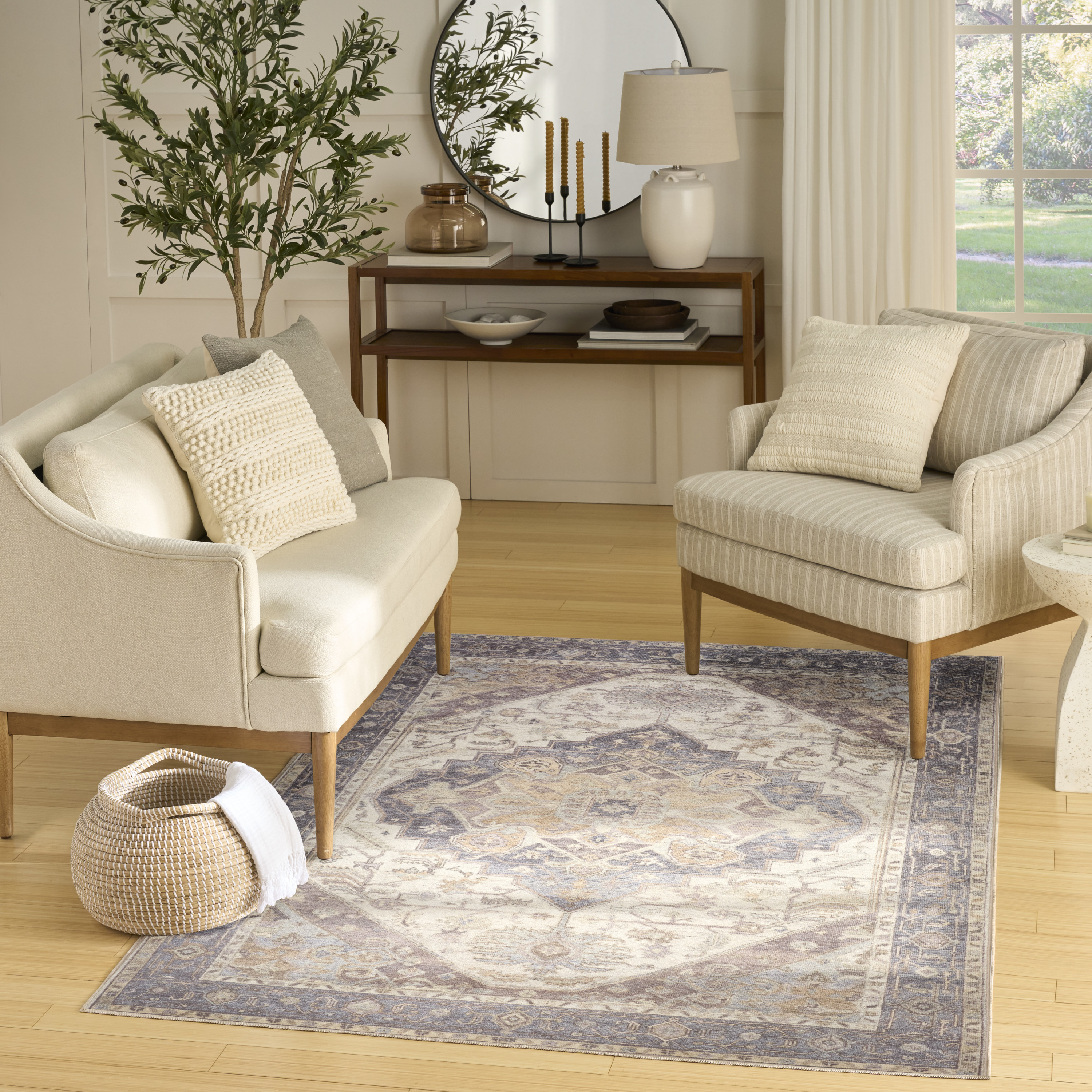Nourison Vintage Washables 4' x 6' Ivory Purple Vintage Indoor Rug
