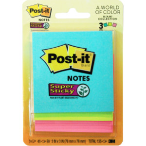 Super Sticky Notes, 3" x 3", Marrakesh Collection, 3 Pads/Pack