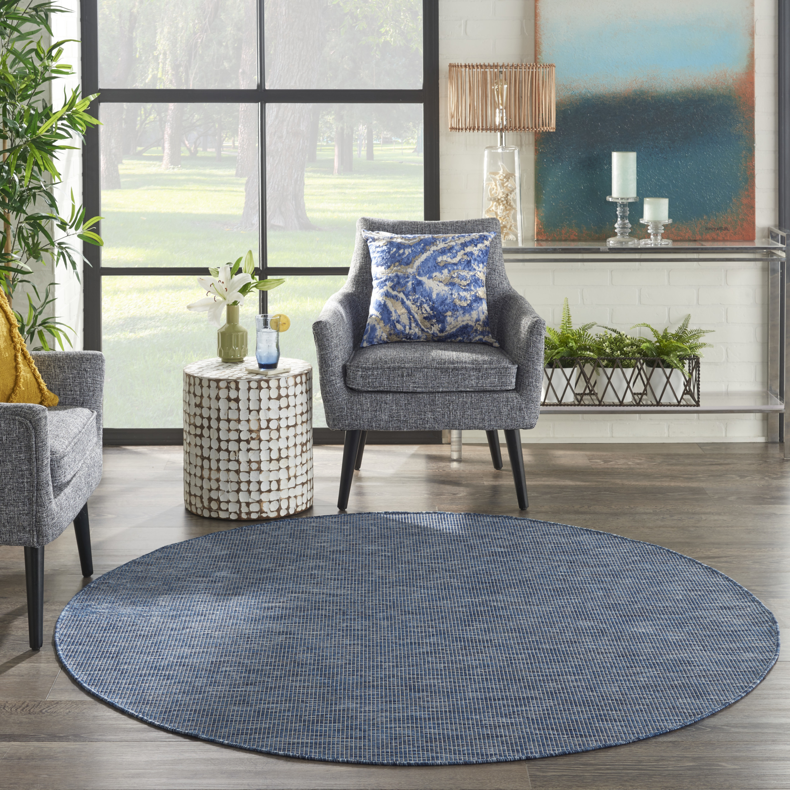 Nourison Positano 6' x Round Navy Blue Modern Rug