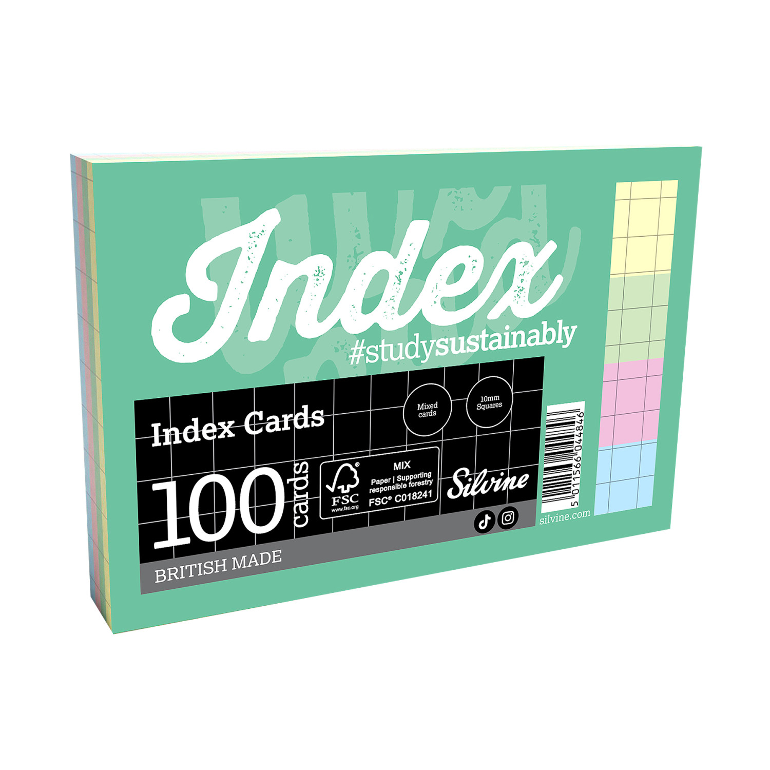 Square Grid Index Cards, 6 x 4 Inches, 4 Assorted Colors, 100 Cards