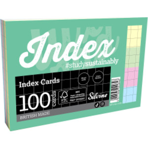 Square Grid Index Cards, 6 x 4 Inches, 4 Assorted Colors, 100 Cards