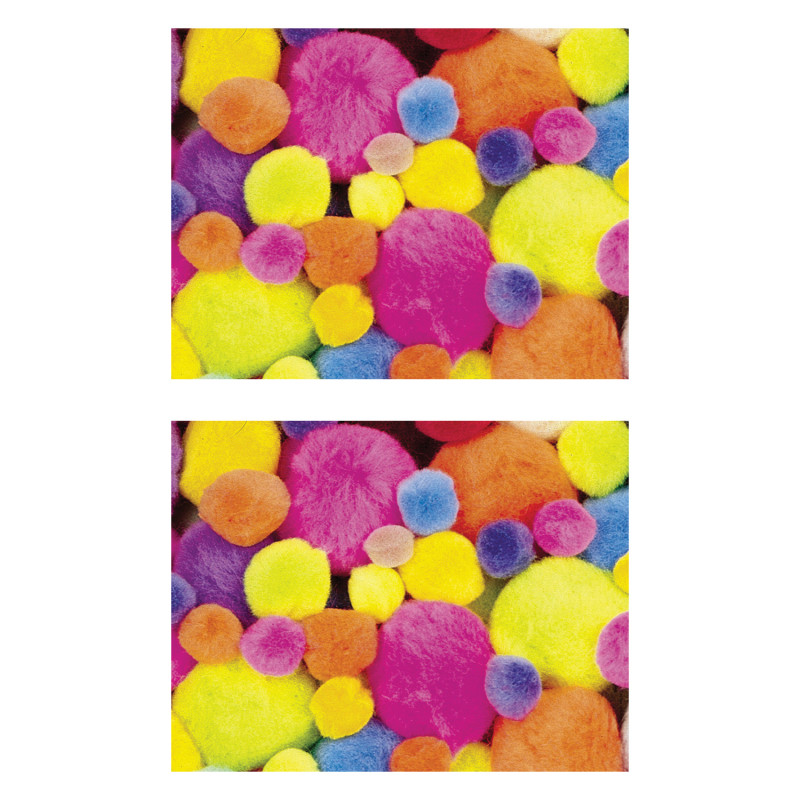 Pom Pons, Hot Colors, Assorted Sizes, 100 Per Pack, 2 Packs