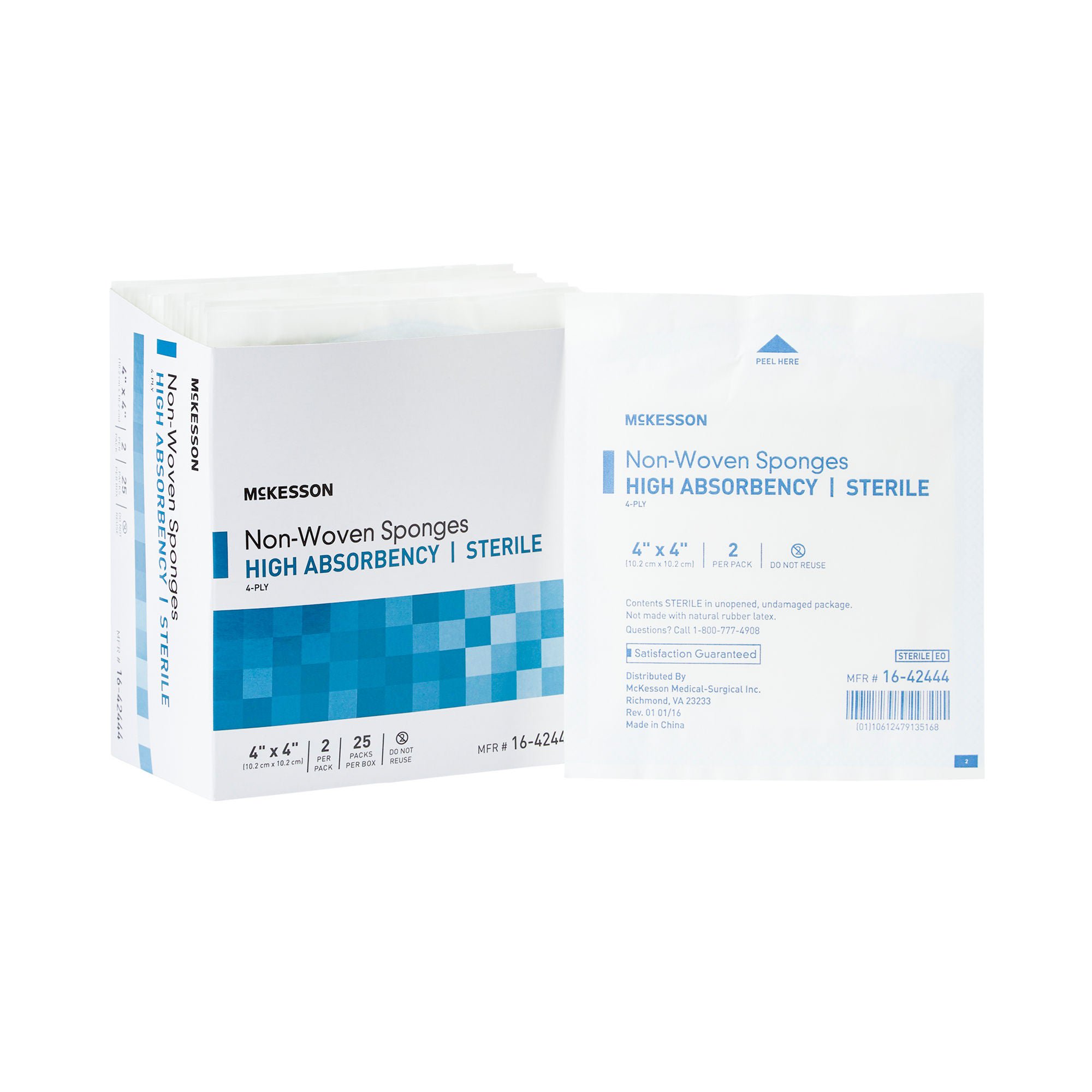 McKesson Sterile Nonwoven Sponge, 4 x 4 Inch, Four Ply
