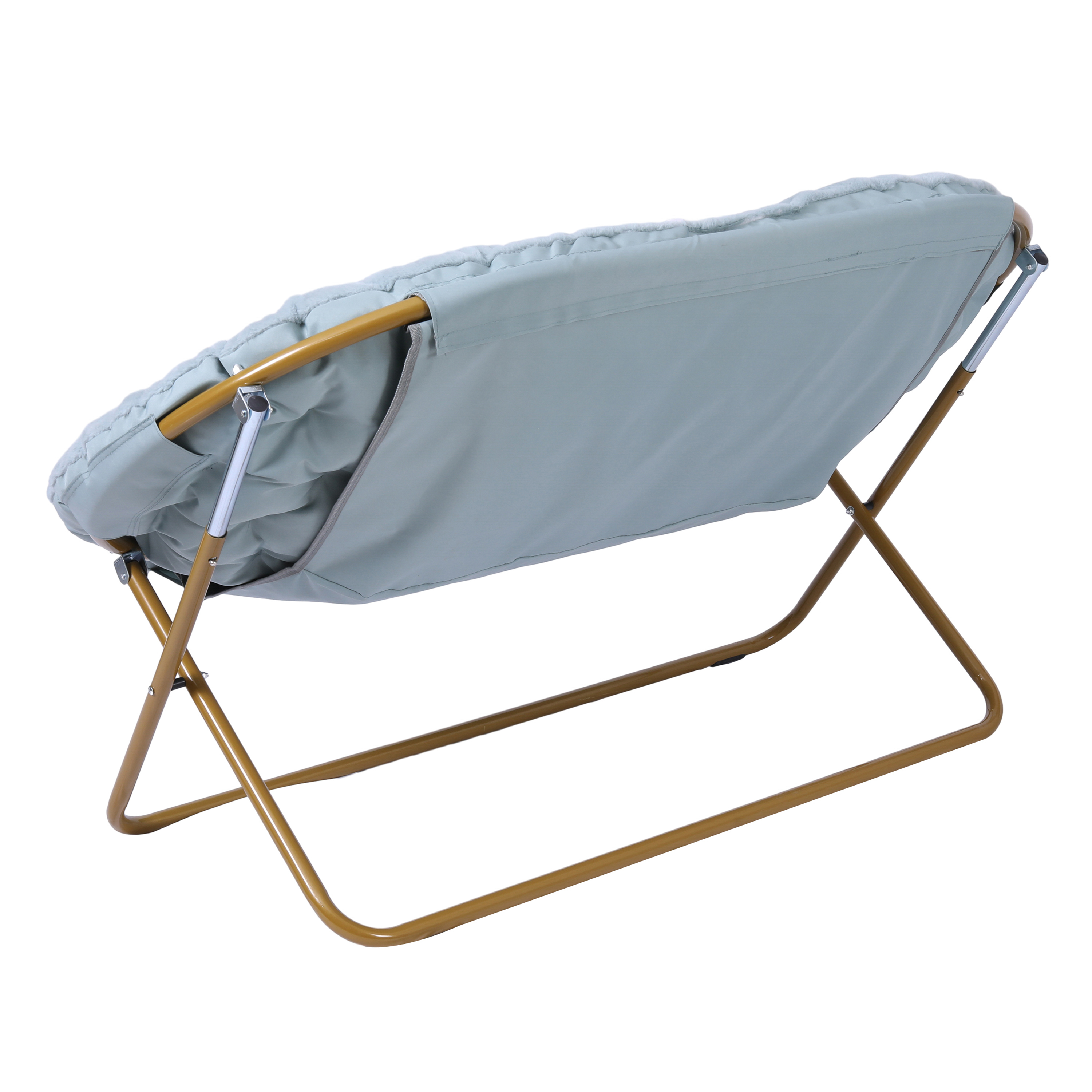 Janey Folding Double Saucer Chair in Gray Faux Fur with a Soft Gold Steel Fra... - Picture 32 of 47