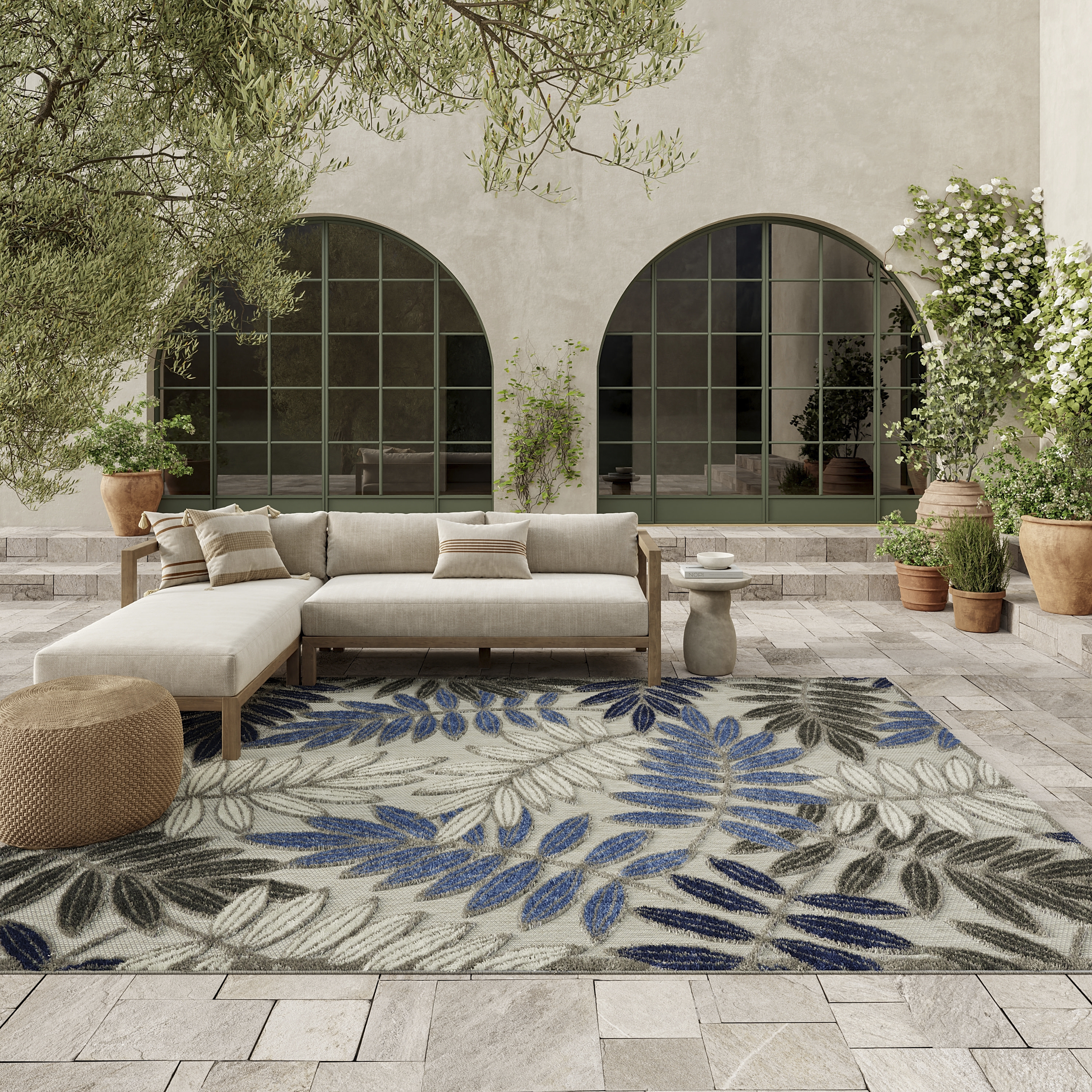 Nourison Aloha 6' x 9' Grey Blue Tropical Rug