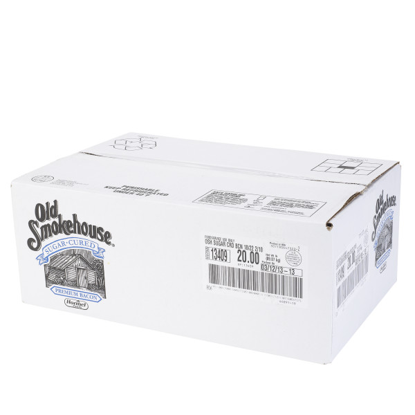 OLD SMOKEHOUSE(r) Bacon, Original, 18/22 slice, 2/10 lb . C1RA - Front Right Closed Case (Hi Res)