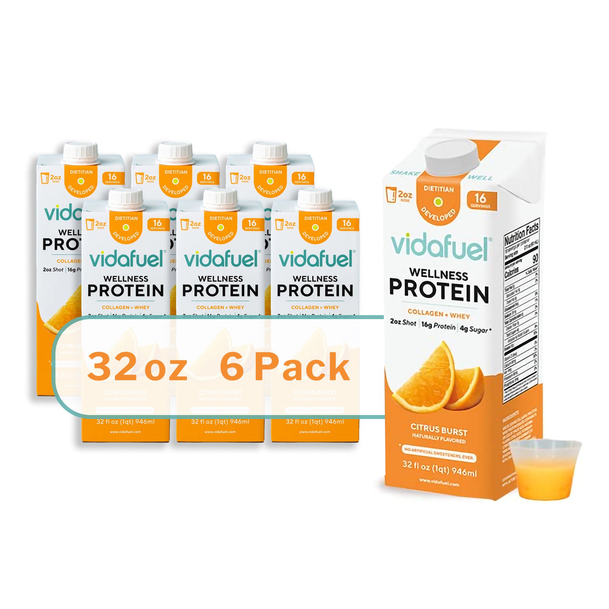 Vidafuel Wellness Protein Drink with Collagen and Whey, Orange Burst Flavor