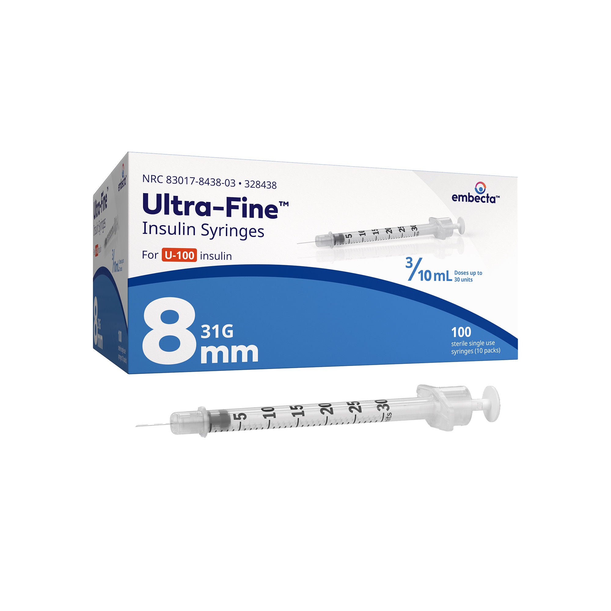 Embecta Medical II LLC SYRINGE/NDL, INSULIN 3/10CC 31GX5/16" (10/BG 10BG/BX 5BX/CS)