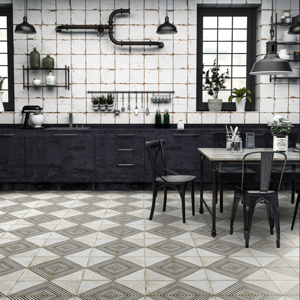 Kings Rombos Nero 17-5/8 in. x 17-5/8 in. Ceramic Floor and Wall Tile