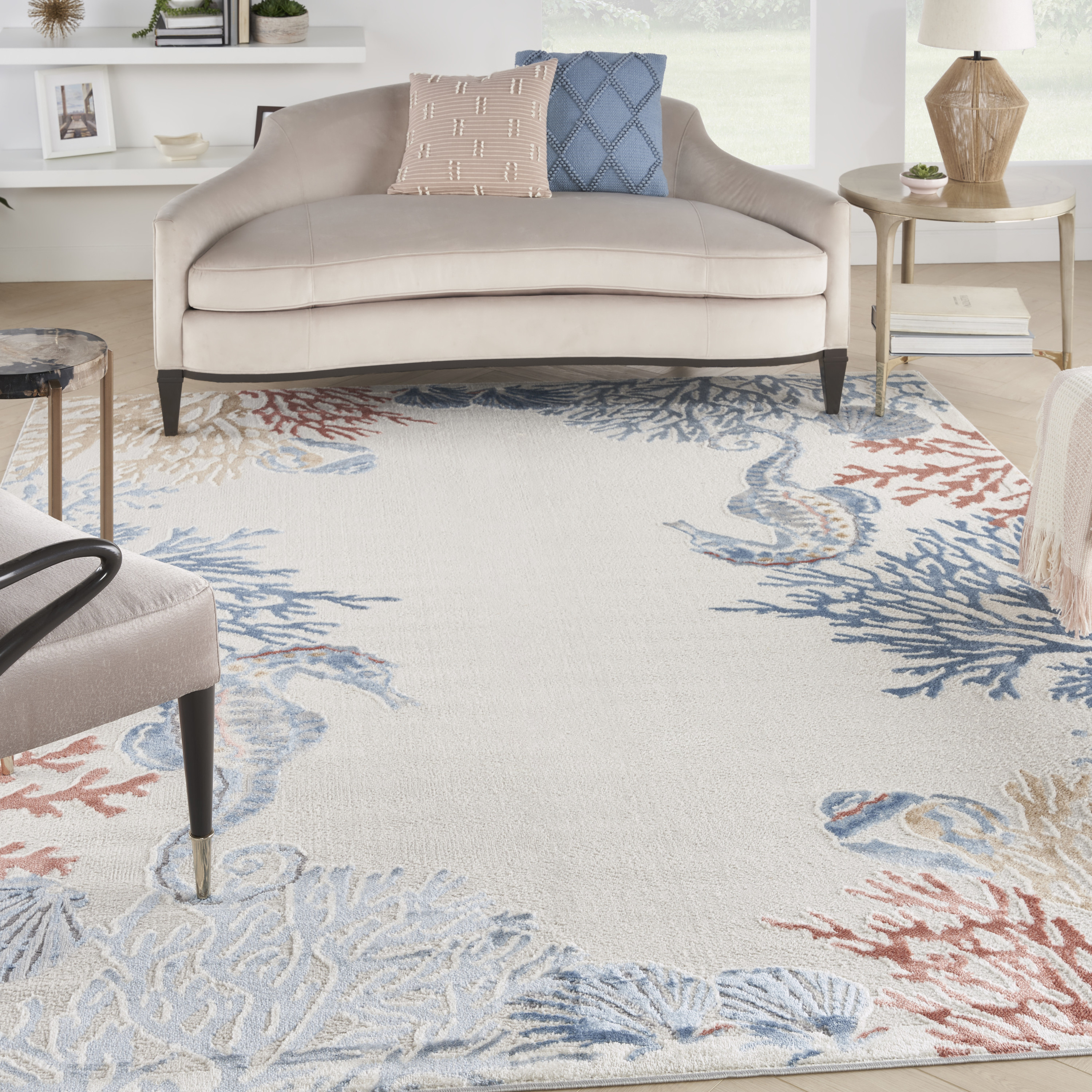 Nourison Seaside 7'10" x 9'10" Ivory Multicolor Coastal, Nautical & Beach Indoor Rug