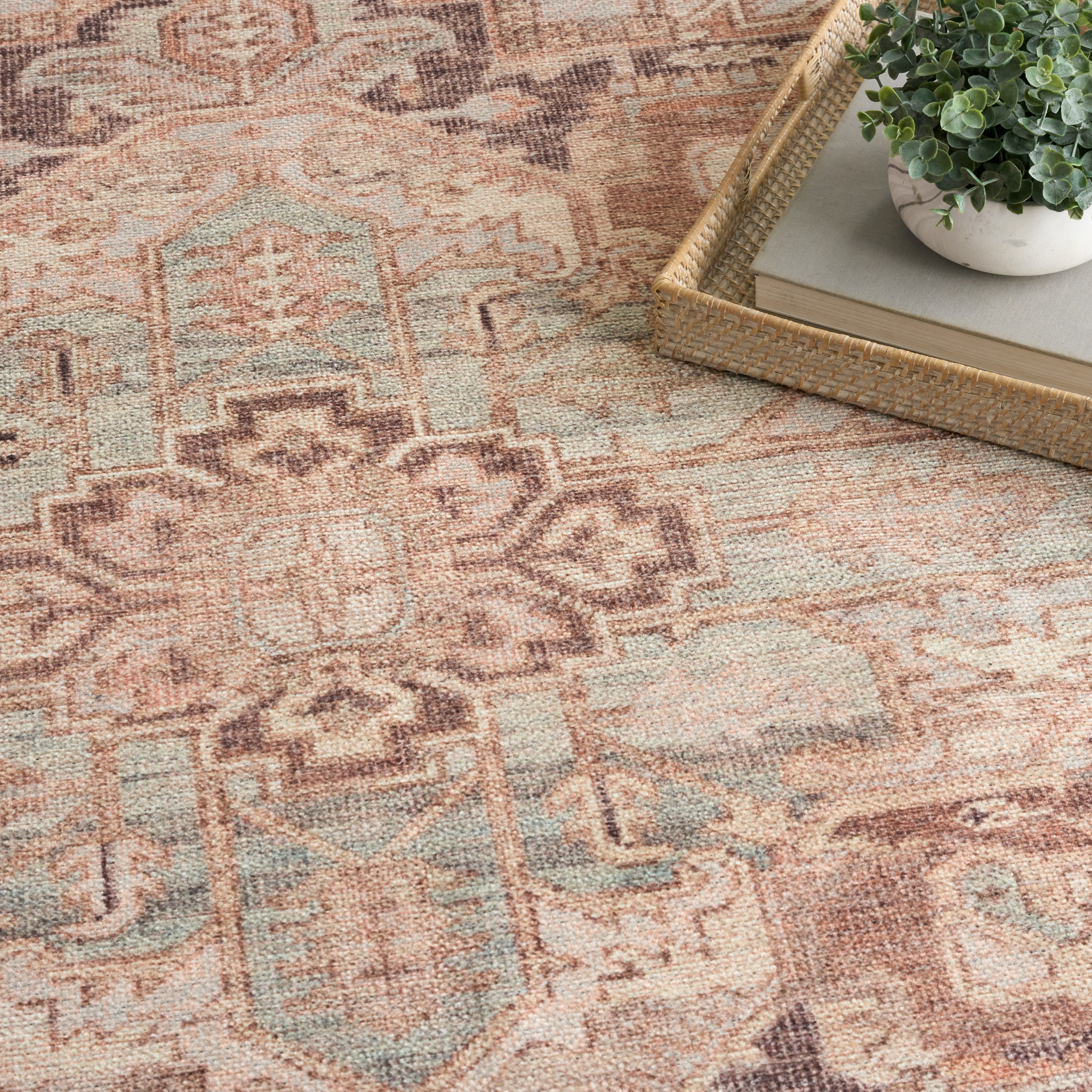 Nourison Vintage Washables 9' x 12' Coral Mint Vintage Indoor Rug