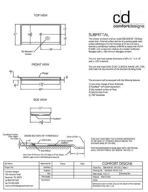 Spec Sheet — Cd Shower Base Spec Sheet Ssb 6030bf Col C