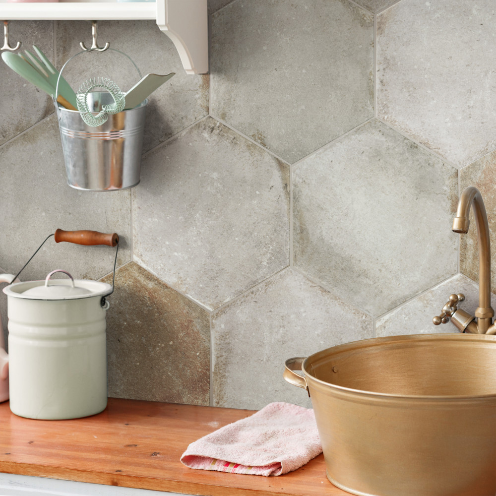 D’Anticatto Hex Grigio 11 in. x 12-3/4 in. Porcelain Floor and Wall Tile