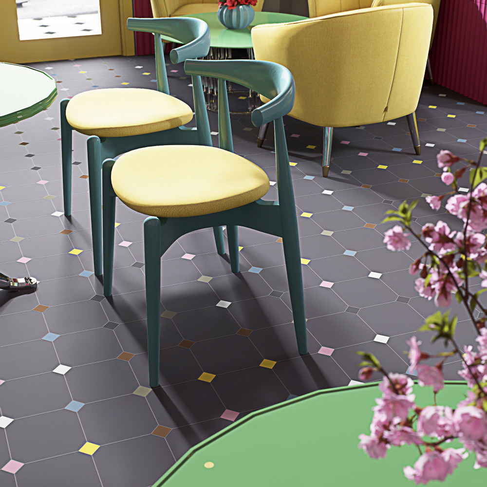 Vaudeville Octagon Antracita with Taco Multi 7-7/8 in. x 7-7/8 in. Porcelain Floor and Wall Tile