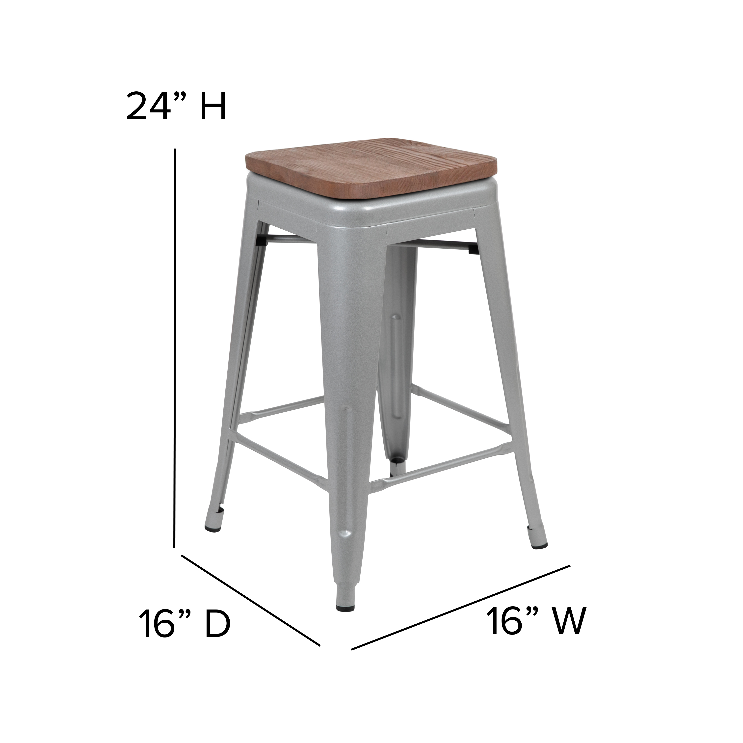 Cierra 24" High Metal Counter-Height, Indoor Bar Stool with Wood Seat in Gun ... - Picture 19 of 49