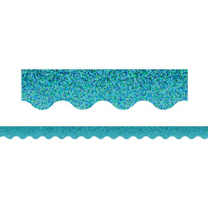 Teal Sparkle Scalloped Border Trim, 35 Feet