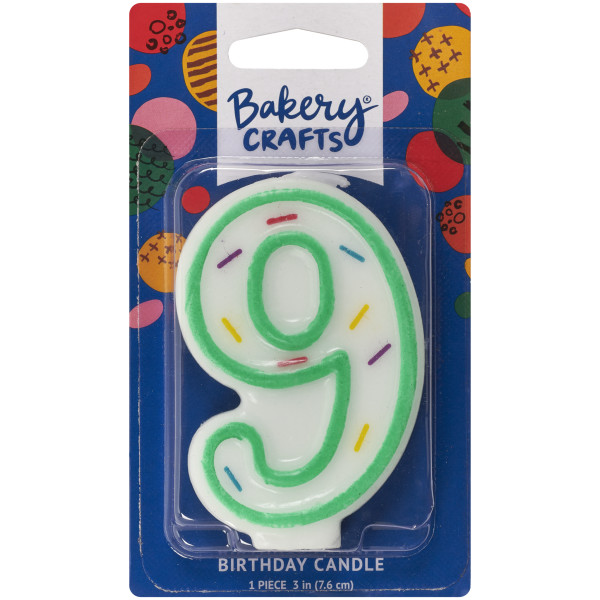 9 Green Sprinkle Numeral Candles