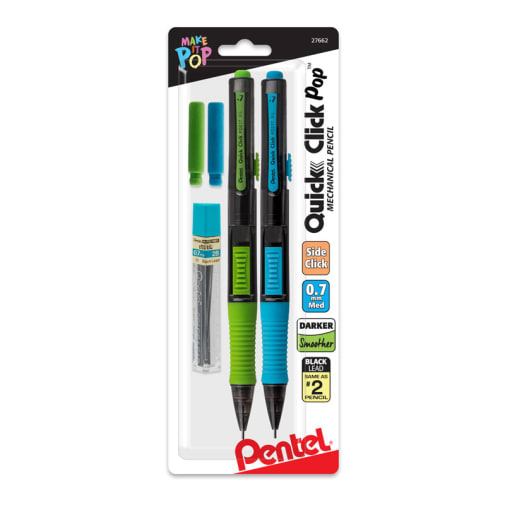 Pentel Quick Click Pop Mechanical Pencil, 0.7mm (with lead and eraser refill) 2 pack