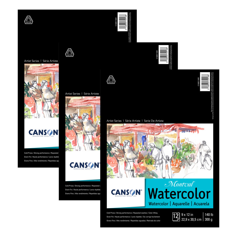 Artist Series Montval Watercolor Pad, Foldover Binding, Foldover Binding, 12 Sheet, 9x12 inch, Pack of 3