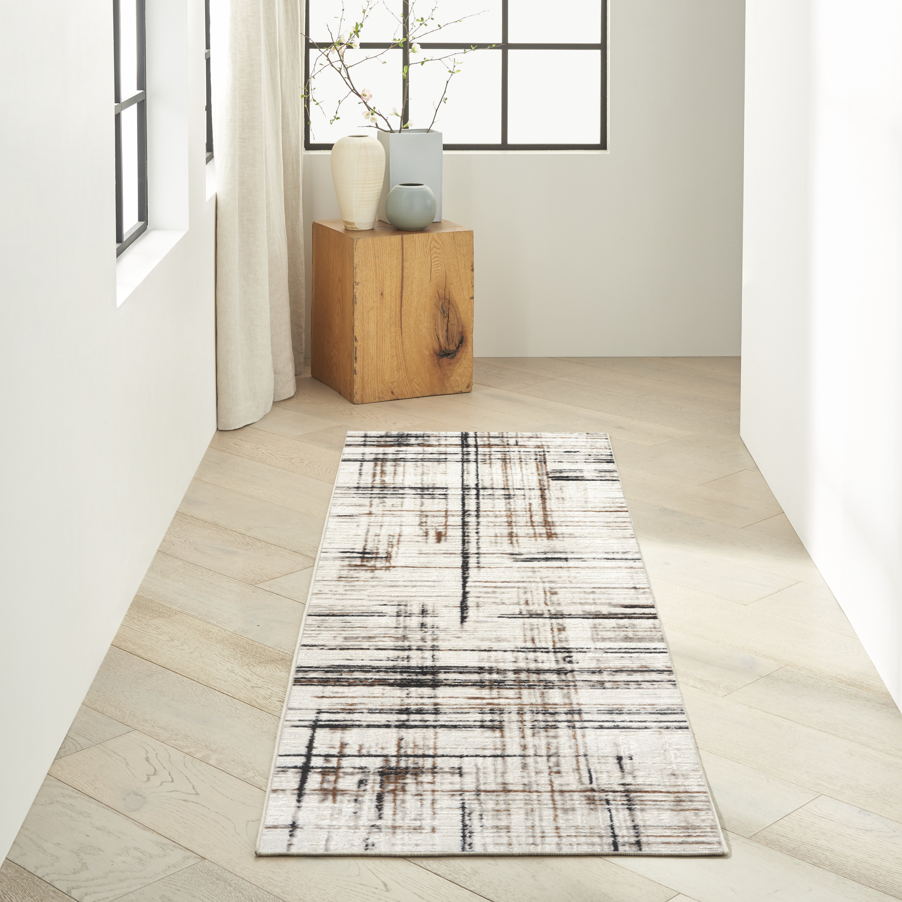 Calvin Klein CK029 Captivating 2'3" x 7'3" Ivory Multicolor Modern Indoor Rug