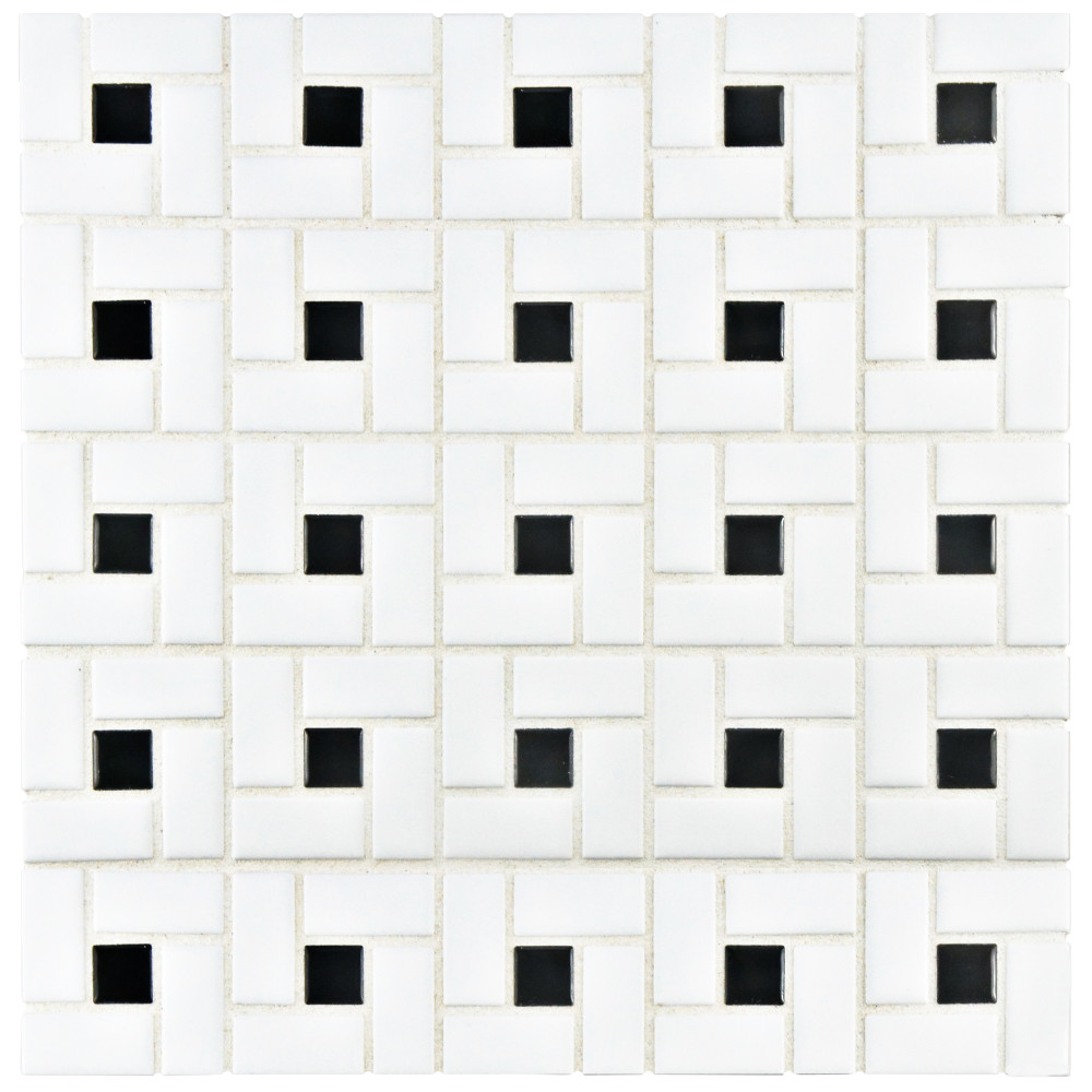 Spiral Black and White 12-5/8 in. x 12-5/8 in. Porcelain Mosaic Tile