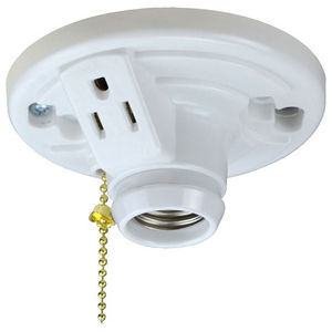 Lampholder, Thermoset, 250V, Pull Chain Operator, Incandescent, 660W, White, 2-1/8 H x 4-9/16 in. W