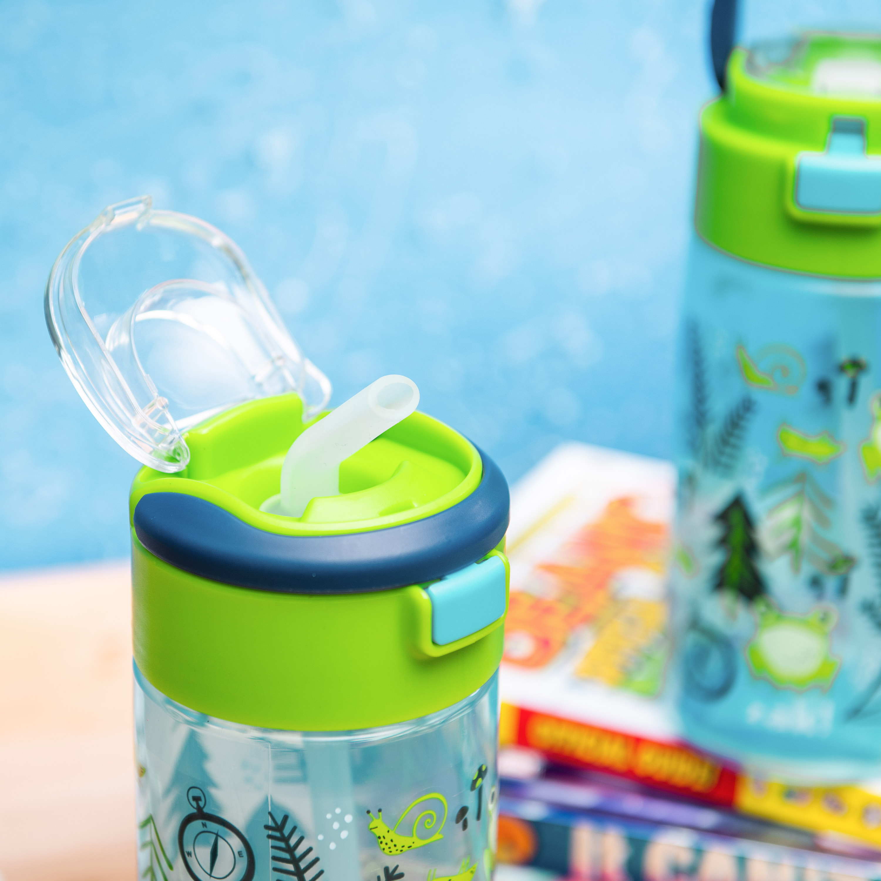 Flex 18 ounce Reusable Plastic Water Bottle with Push-button lid, Camping, 2-piece set slideshow image 2