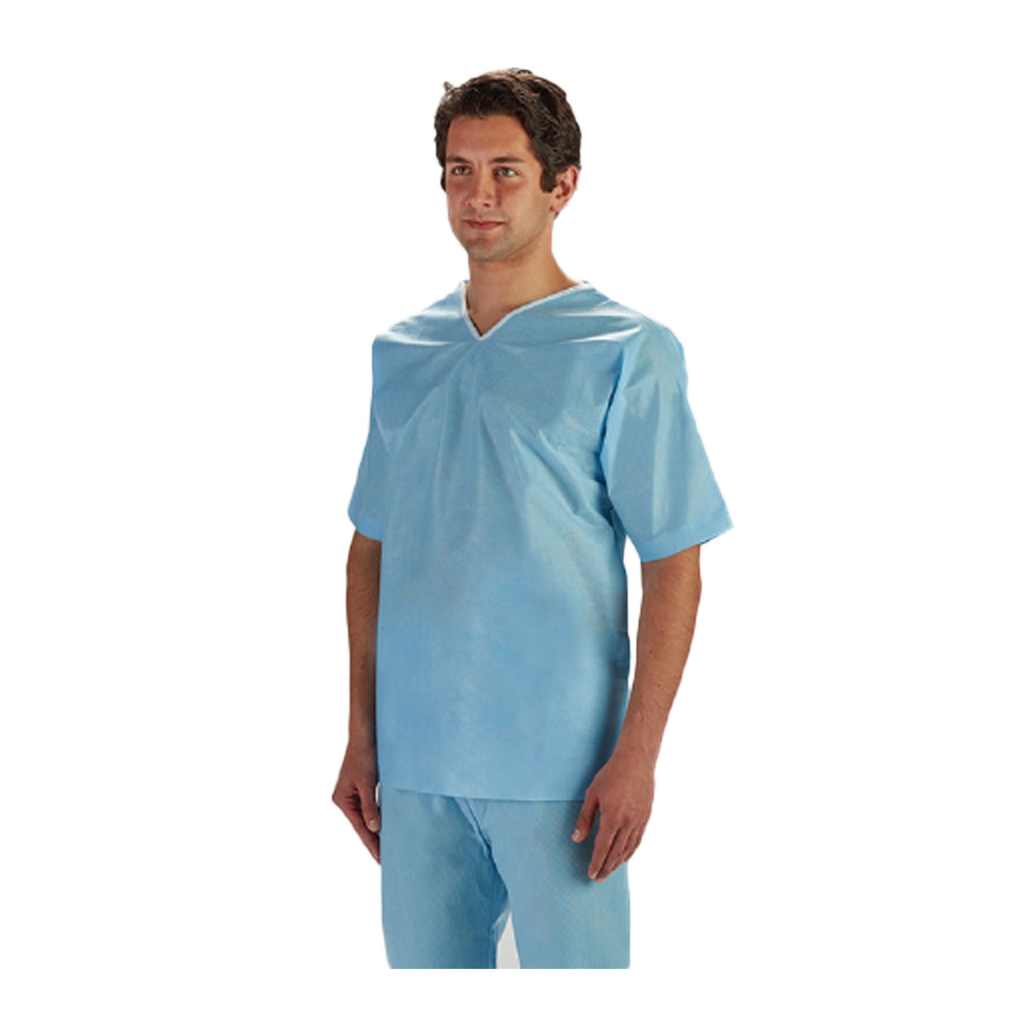 Patient Scrub Shirt Large Light Blue Without Pockets Short Sleeve Unisex