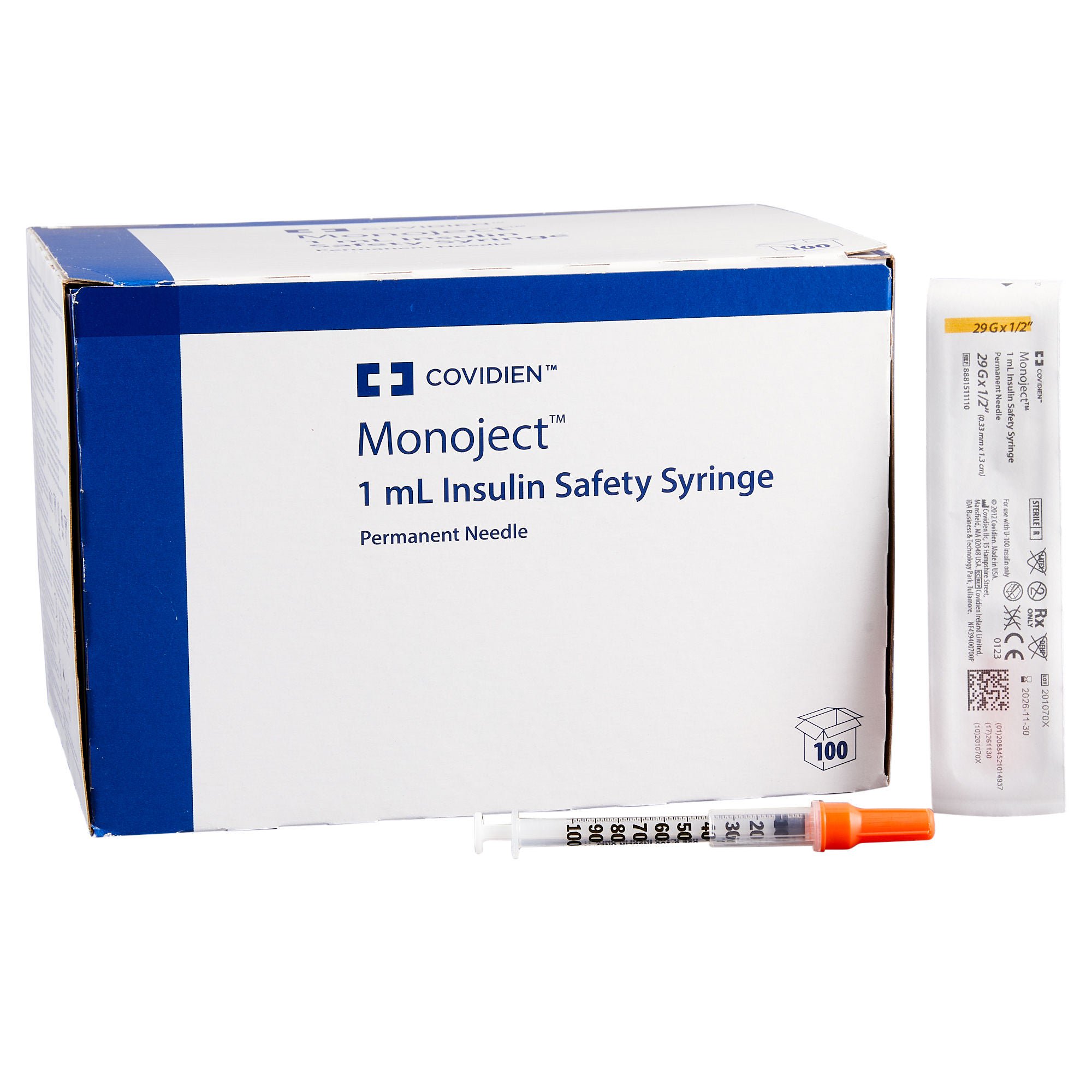 Monoject™ Insulin Syringe with Needle, 29 Gauge, 1/2 Inch Needle Length