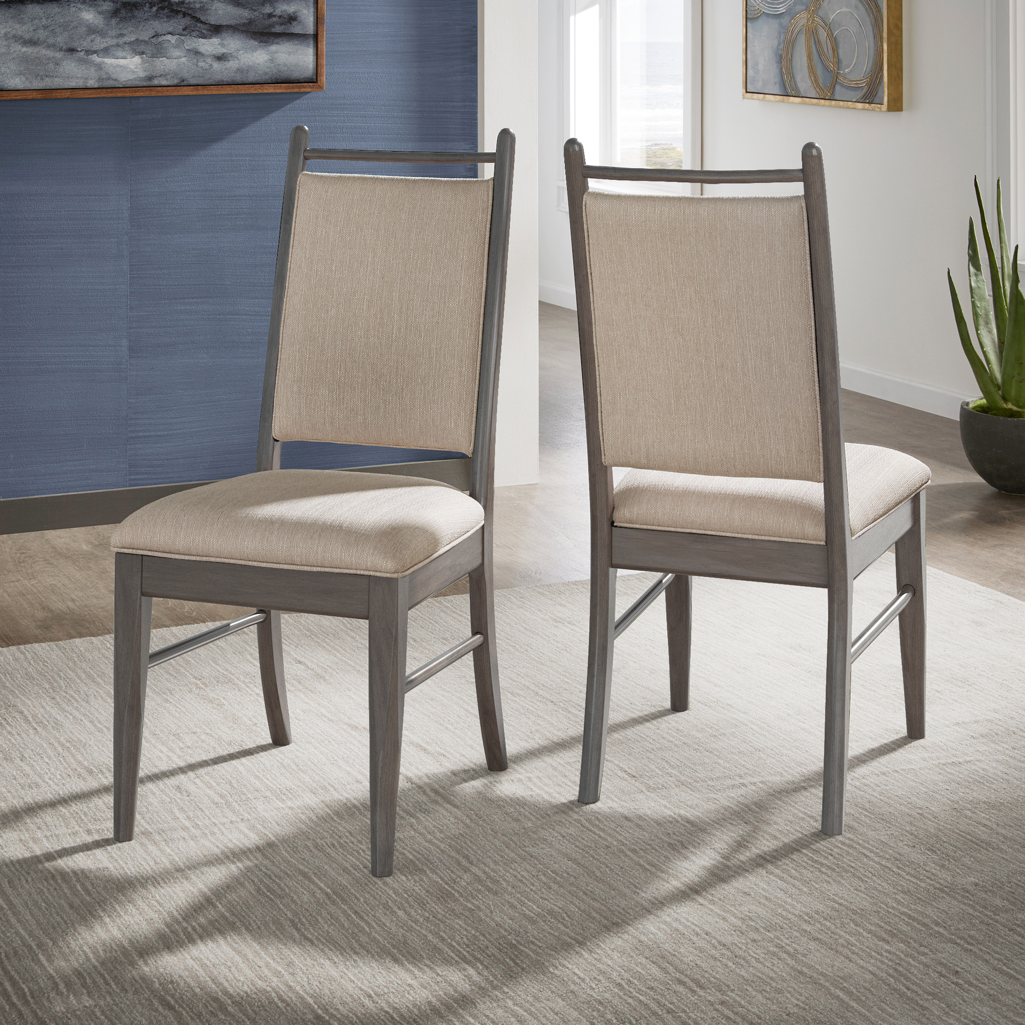 Wood Finish Beige Fabric Dining Chair (Set of 2)