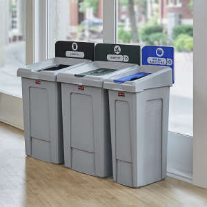 Rubbermaid Commercial, Slim Jim, 33 gal, Black, Recycling Station Billboard