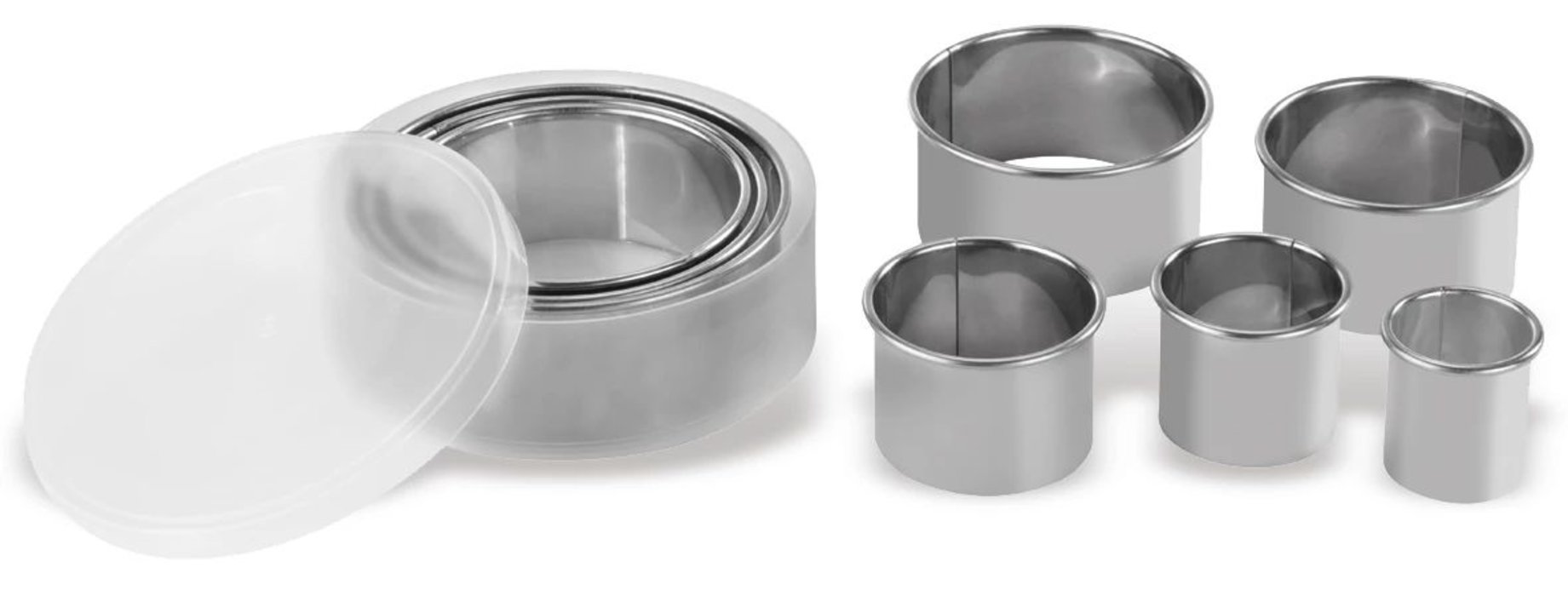 Caja de 8 cortapastas redondos lisos de acero inoxidable