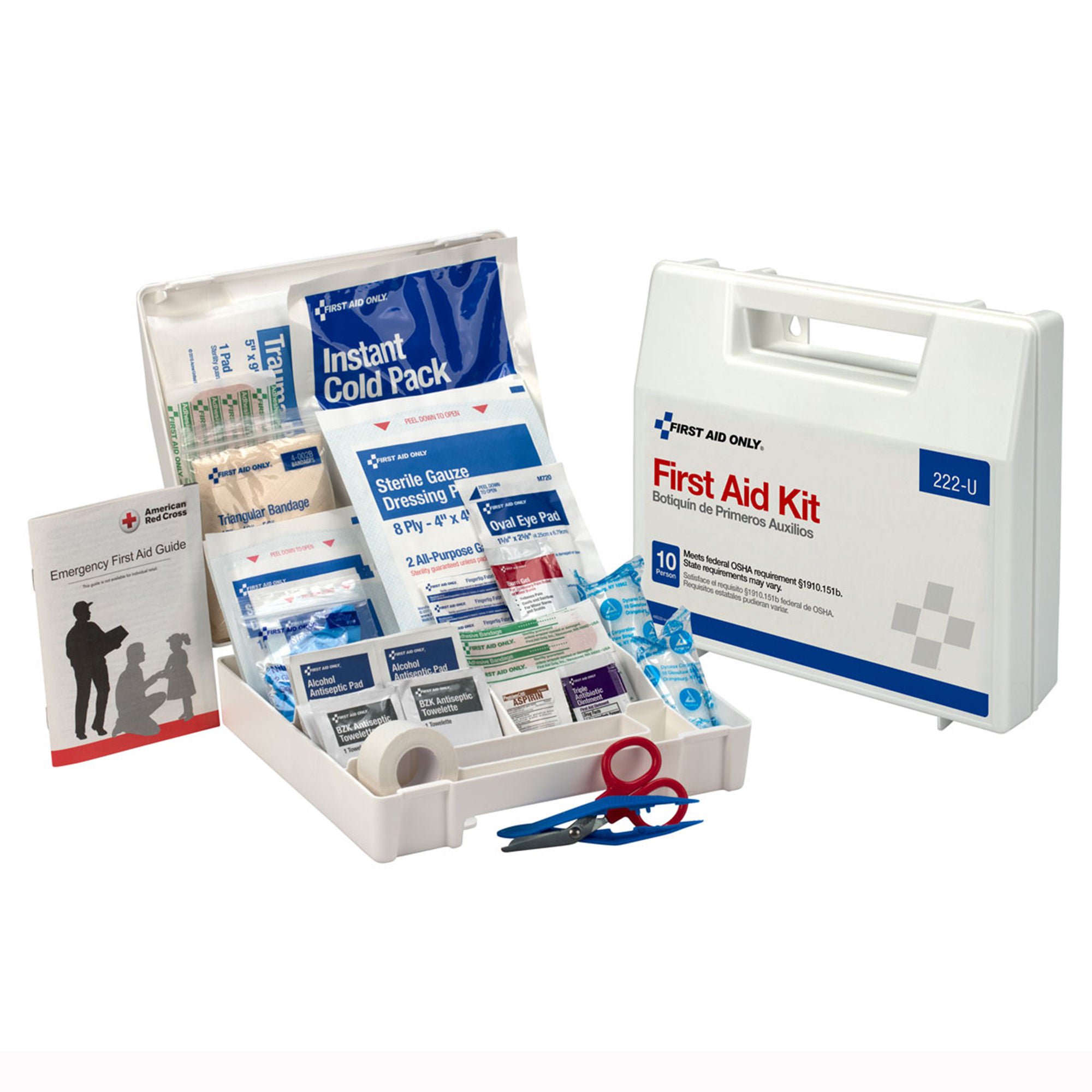 First Aid Only® Ten-Person First Aid Kit, Plastic Case with Dividers