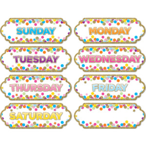 Magnetic Die-Cut Timesavers & Labels, Confetti Days of the Week
