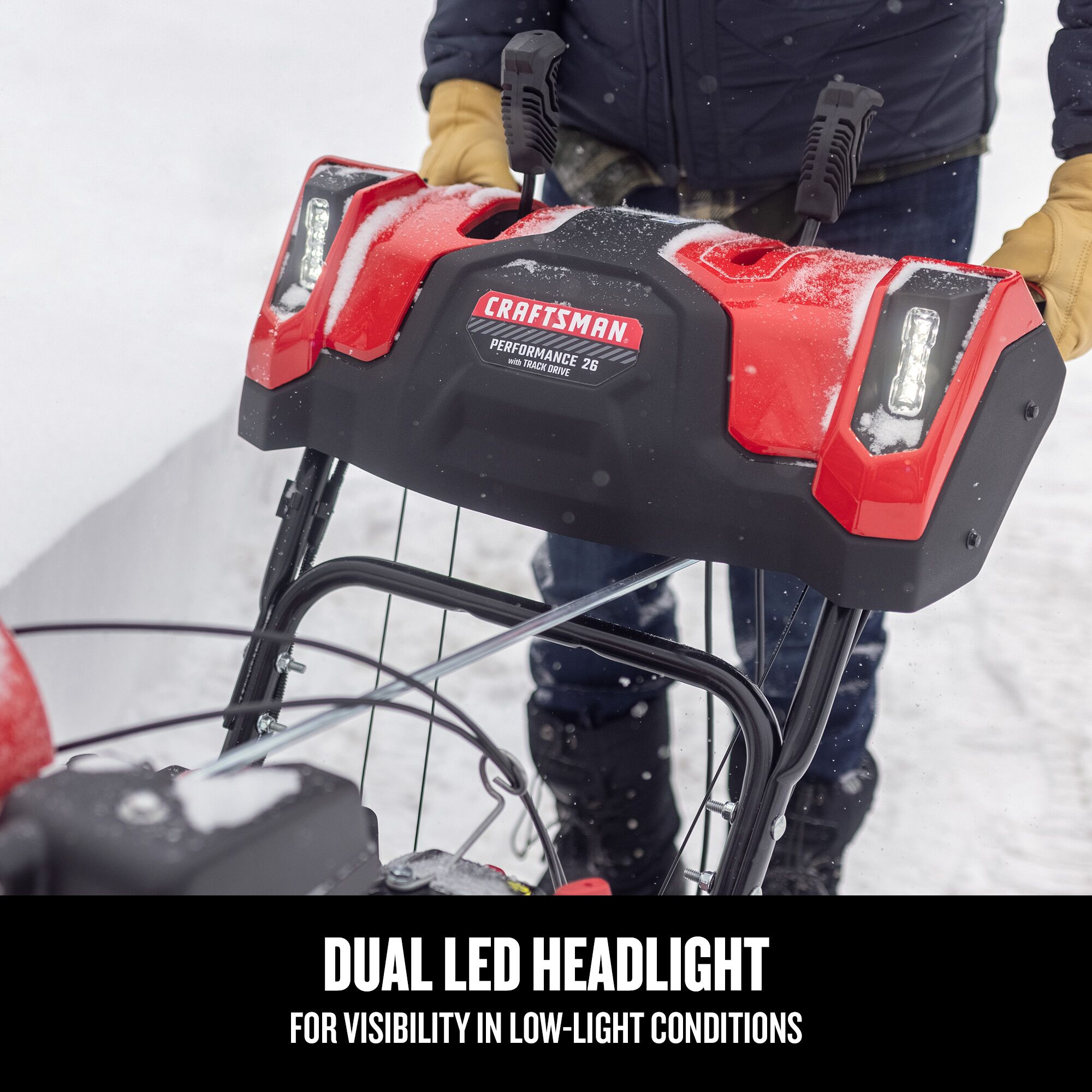 CRAFTSMAN 26-in. 243-cc Two-Stage Gas Snow Blower focused in on dual led headlight