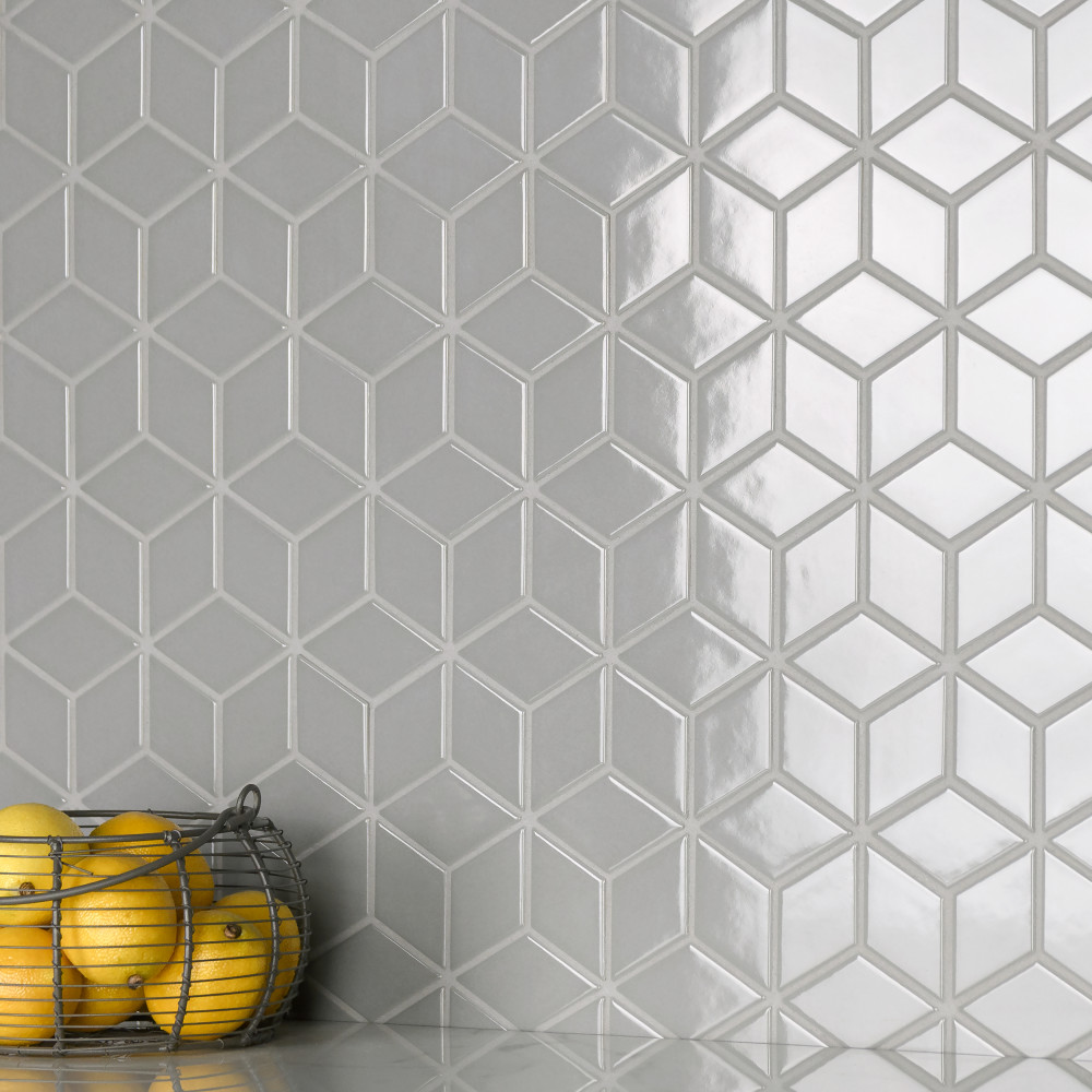 Metro Rhombus Glossy Light Grey 10-1/2 in. x 12-1/8 in. Porcelain Mosaic Tile Metro Rhombus Glossy Light Grey 10-1/2 in. x 12-1/8 in. Porcelain Mosaic Tile