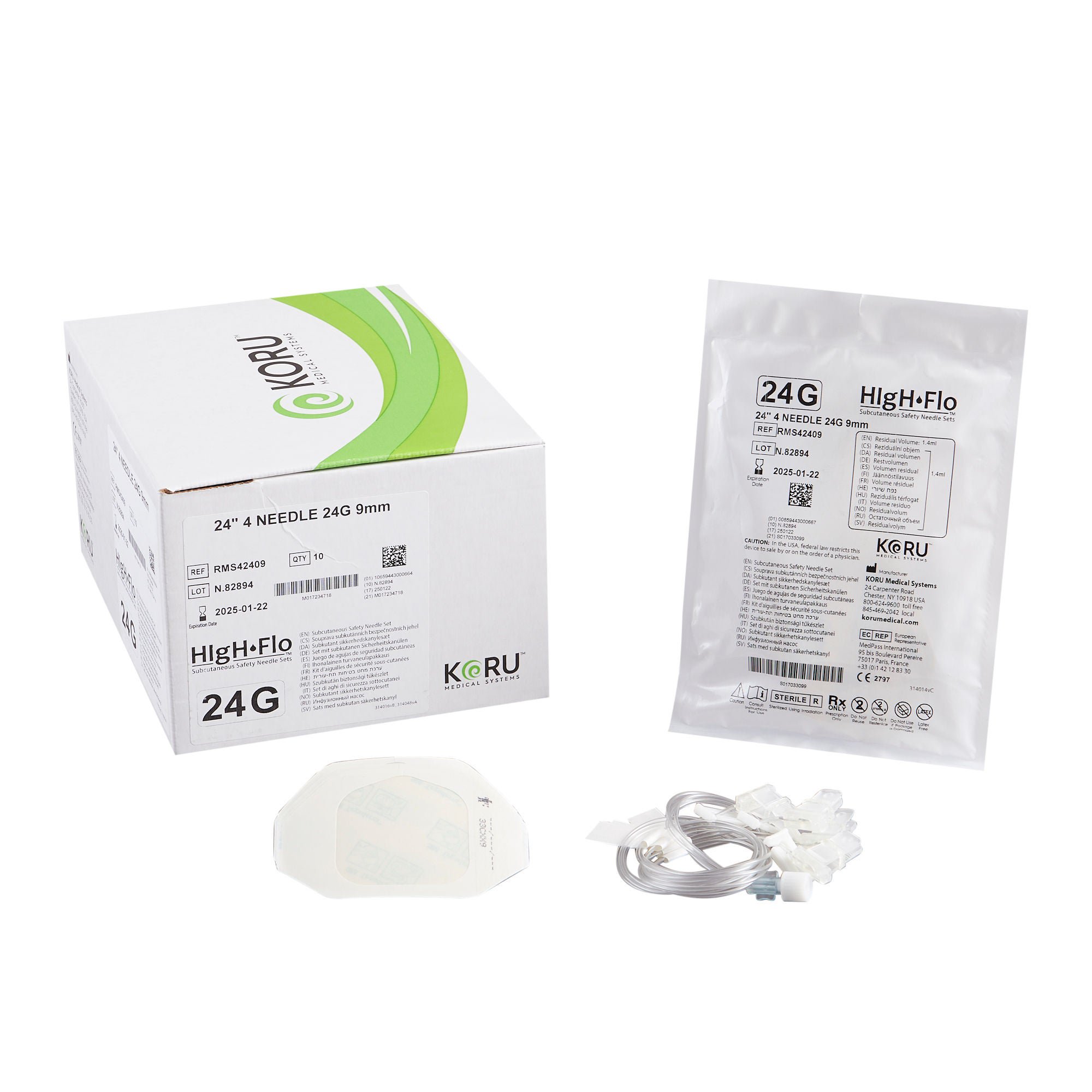 KORU Medical Systems NEEDLE SET, INFUSION 4NEEDLE 24G 9MM (10/BX)