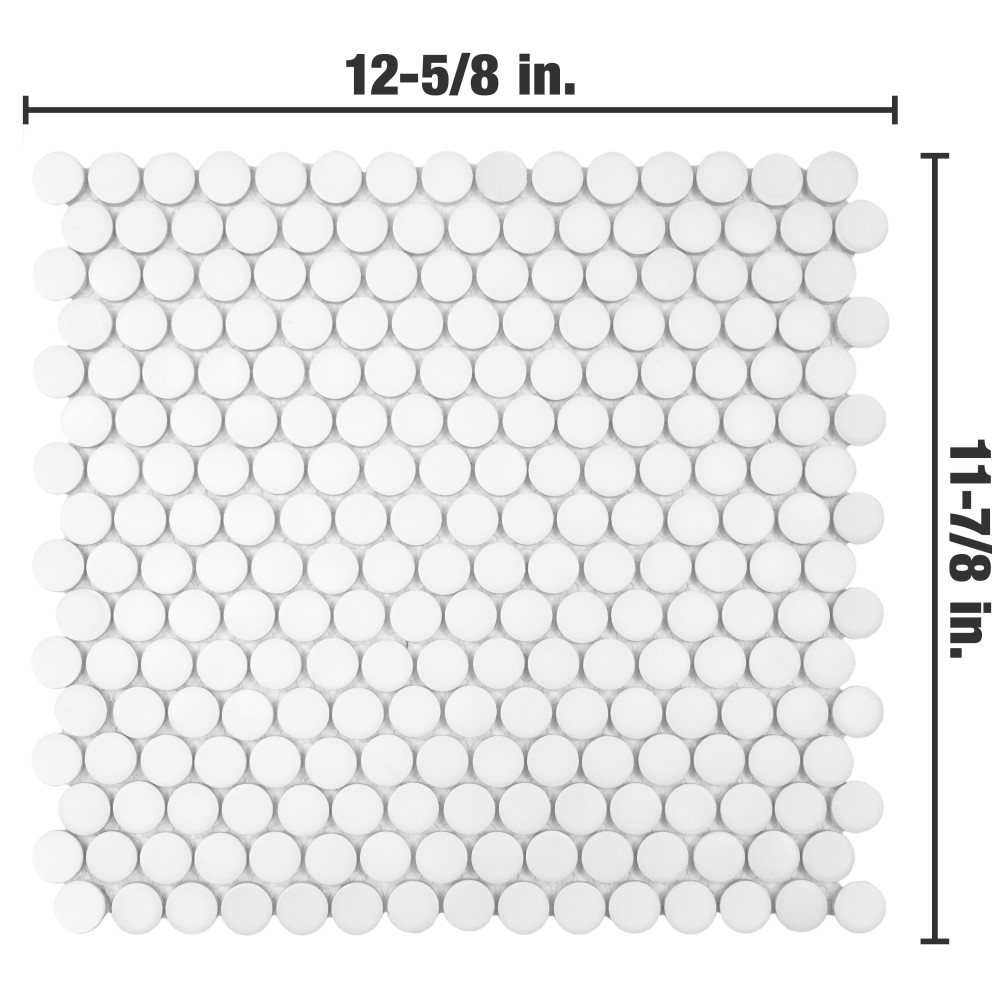 Hudson Penny Round Matte White 11-7/8 in. x 12-5/8 in. Porcelain Mosaic Tile