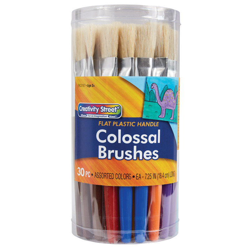 Colossal Brushes, Flat, Assorted Colors, 7.25" Long, 30 Brushes