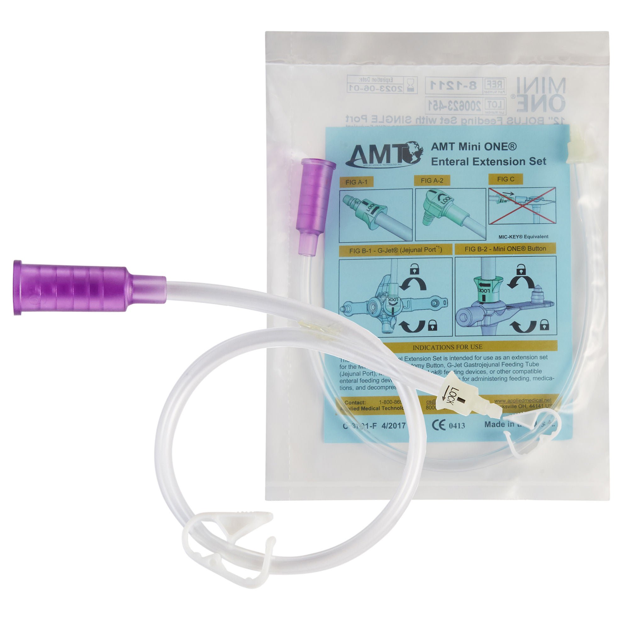 Mini ONE® Straight Connector with Bolus Adapter, 12 Inch, Purple