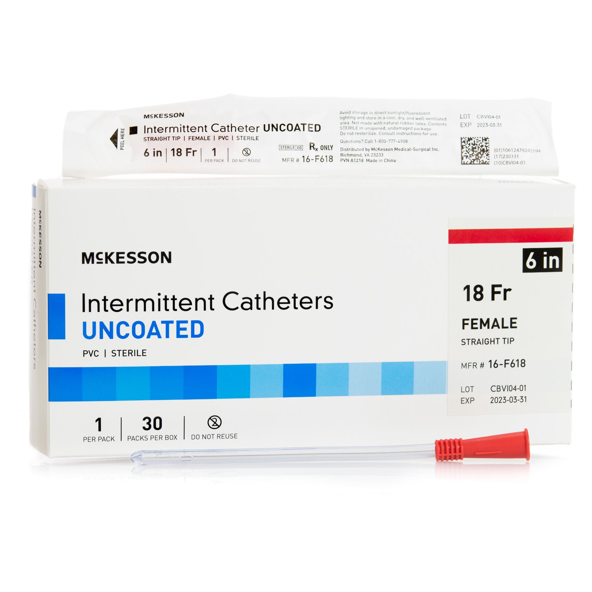 McKesson Brand CATHETER, URETH STRT TIP UNCOATED PVC 18FRX6" (30/BX)