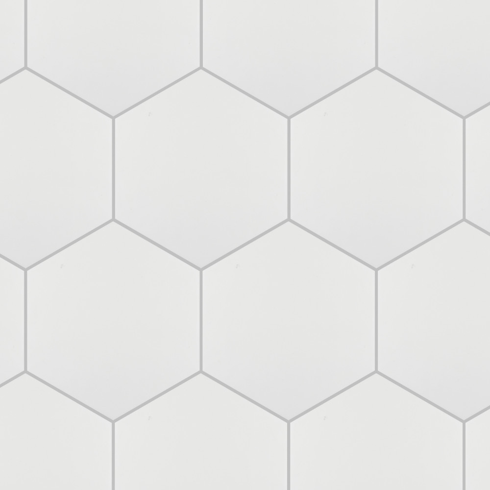 Hexatile Matte Blanco 7x8 Hexagon Porcelain Floor and Wall Digital Pattern