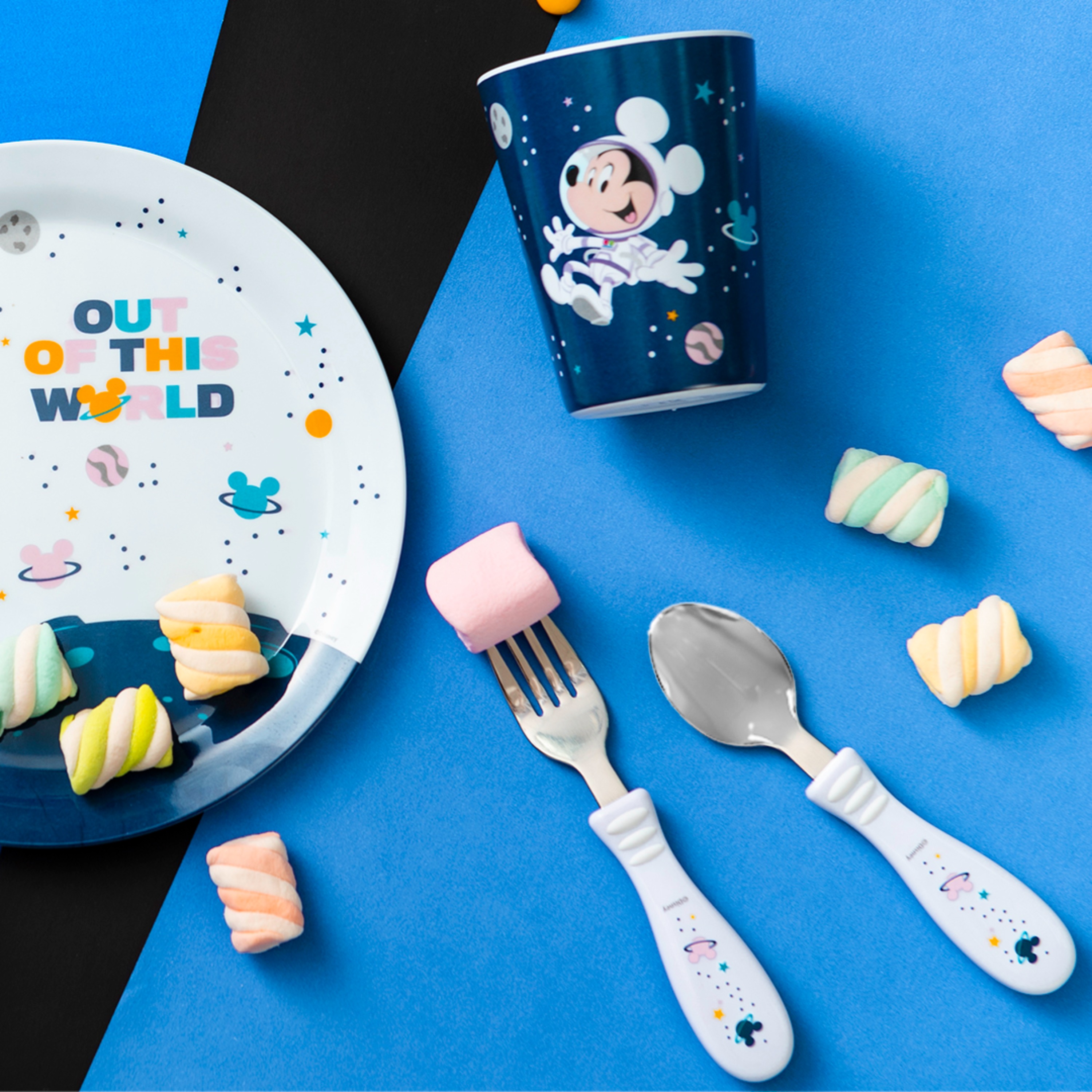 Disney Plate, Bowl, Tumbler and Flatware Set, Outer Space Mickey Mouse, 5-piece set slideshow image 2 Disney Plate, Bowl, Tumbler and Flatware Set, Outer Space Mickey Mouse, 5-piece set slideshow image 2