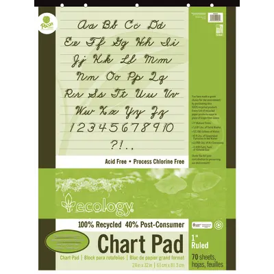 Ecology  Recycled Chart Pad, Cursive Cover, 1 in ruled 24