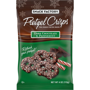 Snack Factory Pretzel Crisps Holiday Peppermint Dark Chocolate Covered Pretzels, 4 Oz