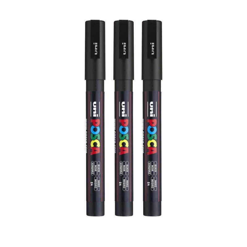 PC-3M Paint Marker, Fine Bullet Tip (0.9-1.3 mm), Black, Pack of 3