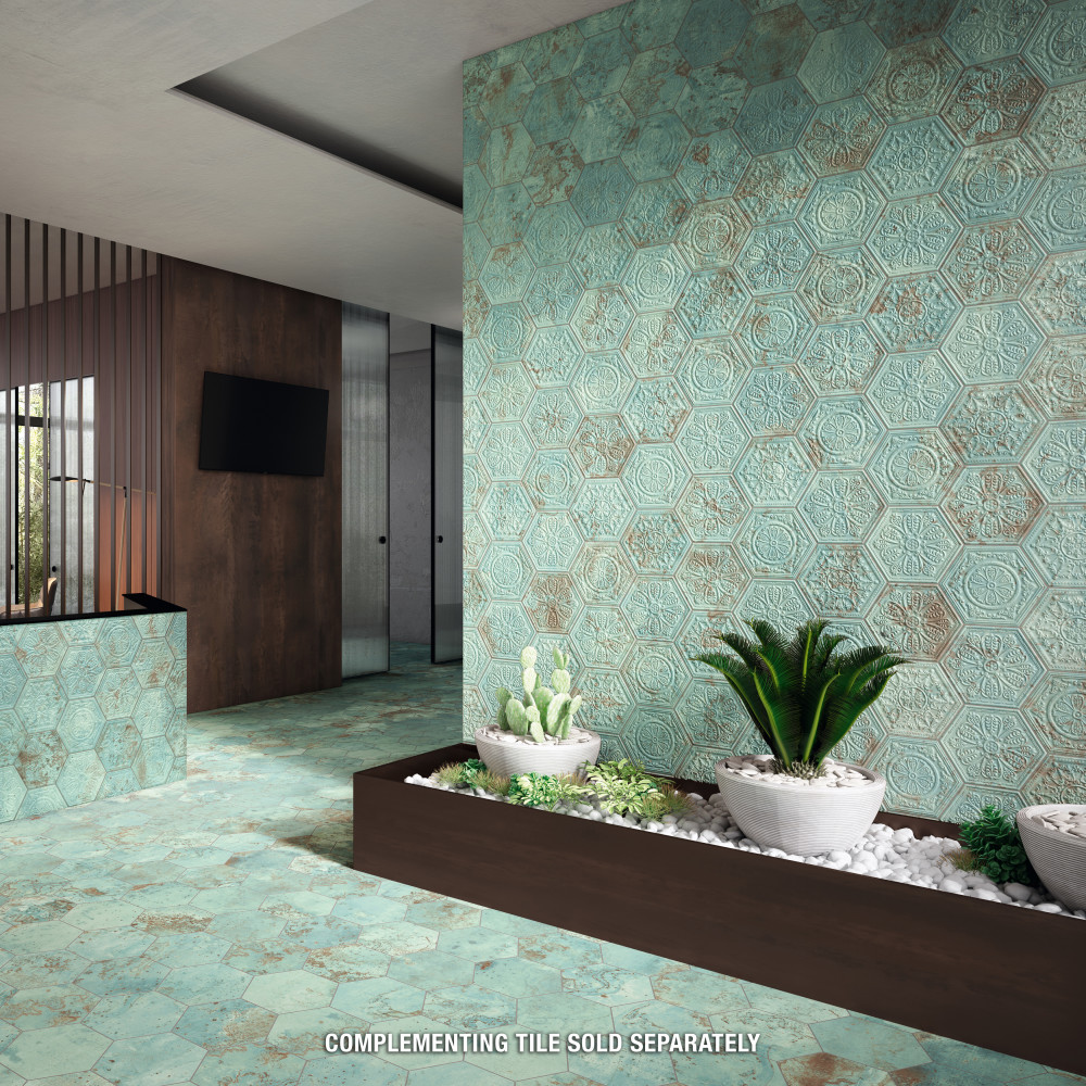 Zinc Hex Green Decor 9-7/8 in. x 11-1/4 in. Porcelain Floor and Wall Tile