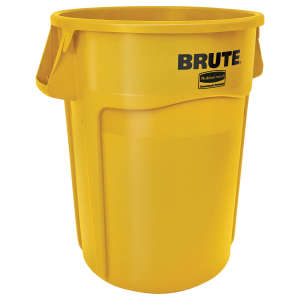 Rubbermaid Commercial, VENTED BRUTE®, 55gal, Resin, Yellow, Round, Receptacle